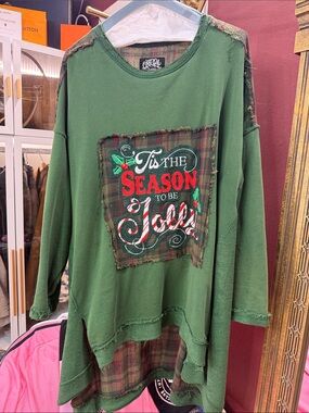 Green high low Off-the-Shoulder Holiday Sweatshirt — 'Tis The Season to Be Jolly
